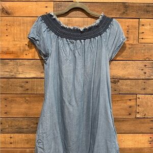 Blue Smocked Neck Dress